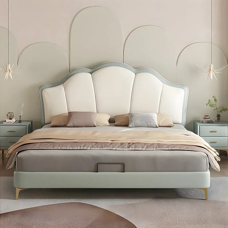 Royal European Luxury Double Bed King Size Shelves Wood Headboard Twin Bed Frame Castle Sleeping Cama De Matrimonio Furniture