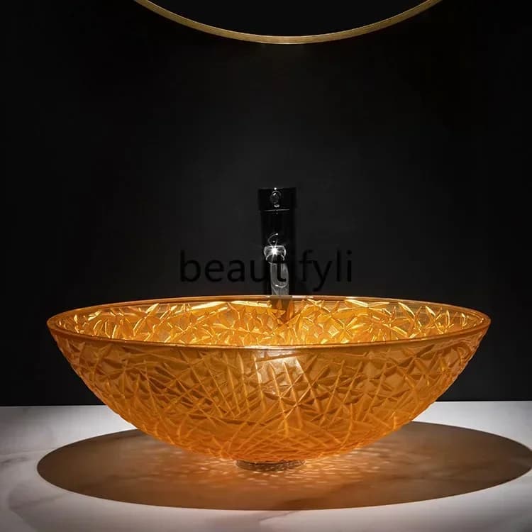 35Bathroom household balcony glass washbasin, oval colored light luxury art washbasinAsmt5203
