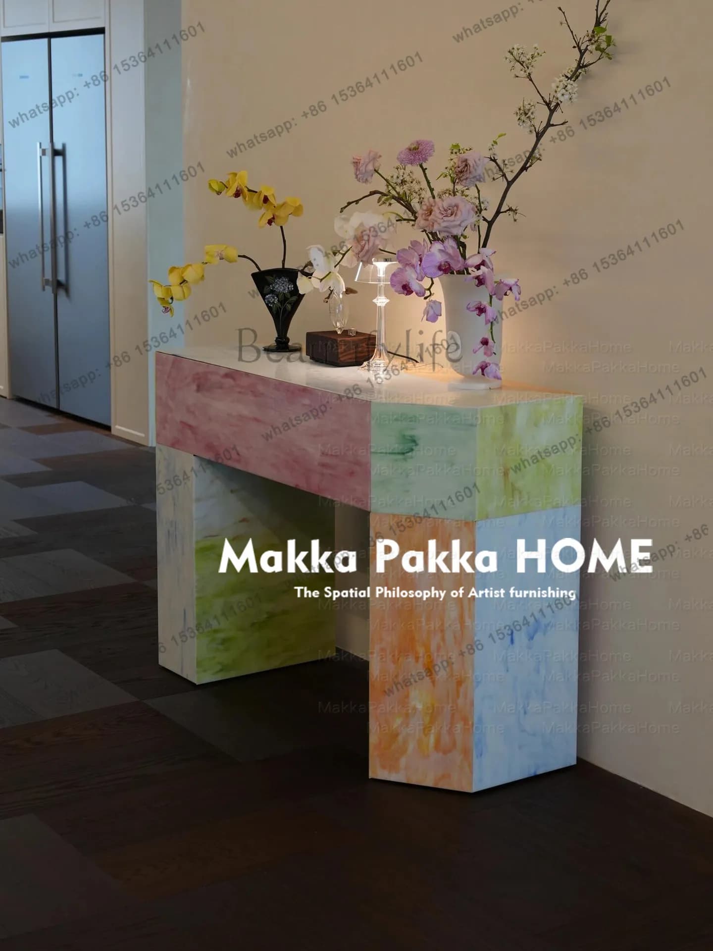 LD Italian minimalist dopamine color entrance table light luxury display entrance table