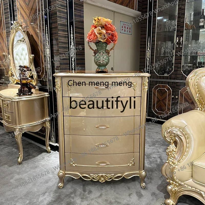 French solid wood chest of drawers luxury engraved champagne gold chest of drawers storage locker living room2936