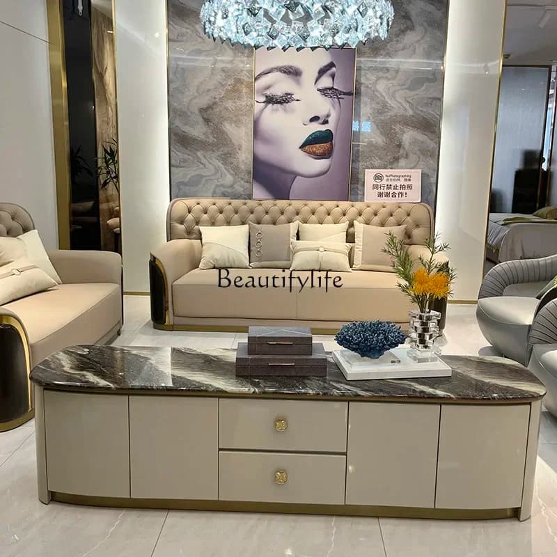 02ld 14 Light luxury high-end solid wood high-end TV cabinet Italian light luxury floor TV cabinet