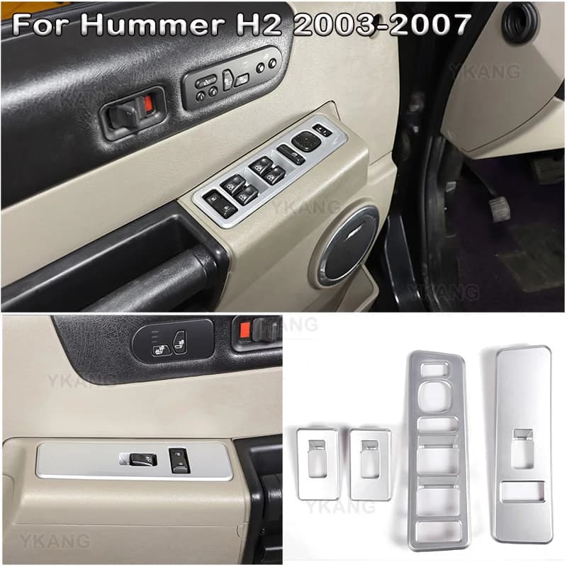 For Hummer H2 2003-2007 ABS Carbon Fiber /Silver Car Window Glass Lift Button Switch Frame Cover Trim Sticker Car Accessories