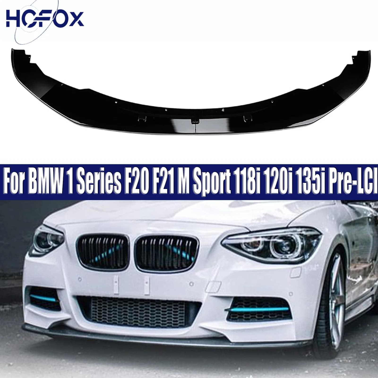 Front Bumper Lip Spoiler Splitter Diffuser For BMW 1 Series F20 F21 M Sport 118i 120i 135i Pre-LCI 2011-2015 ABS Gloss Black