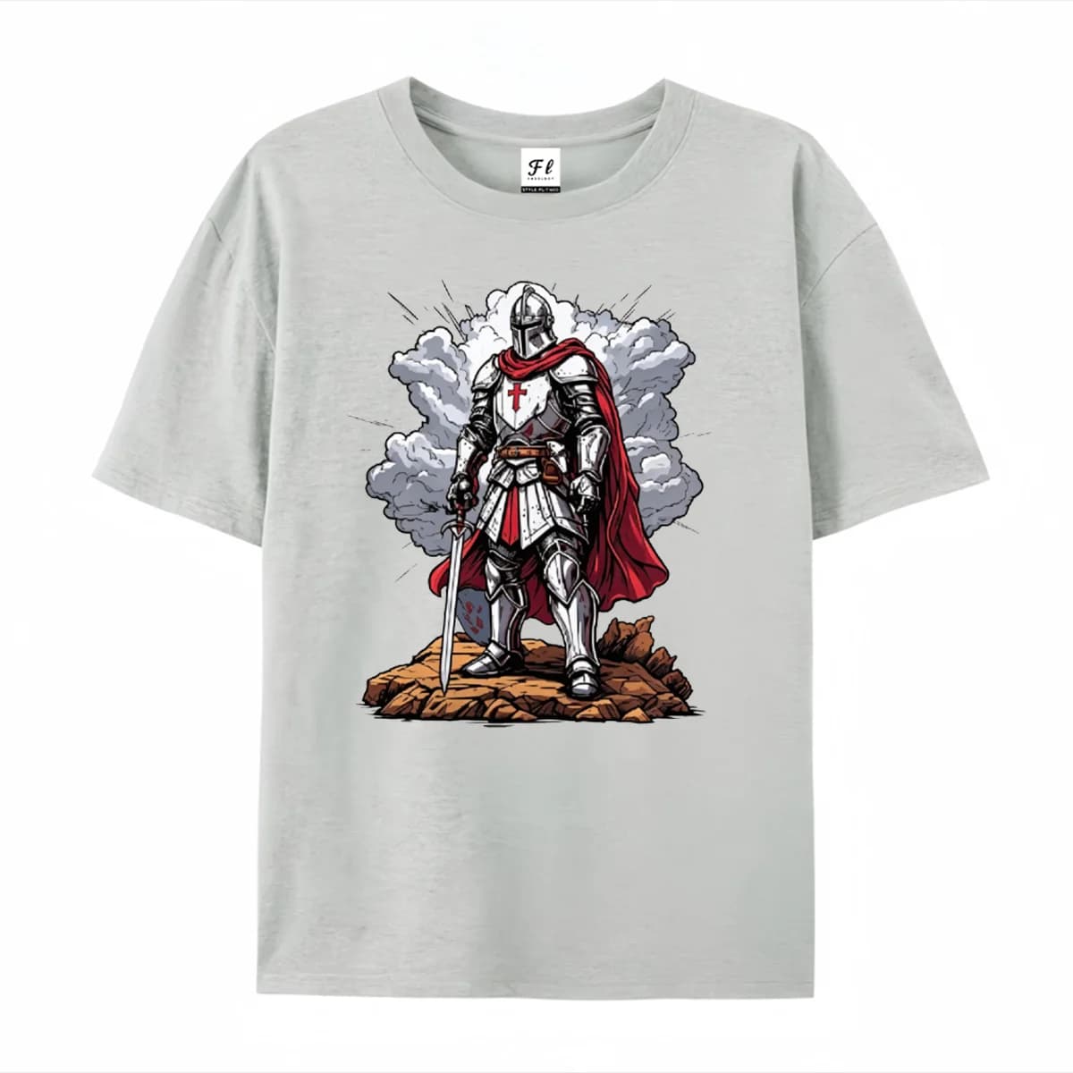 Medieval Crusader Knight Graphic T‑Shirt Men Retro Warrior Armor Red Cloak Sword Print Tees Vintage History Lovers Casual Tees