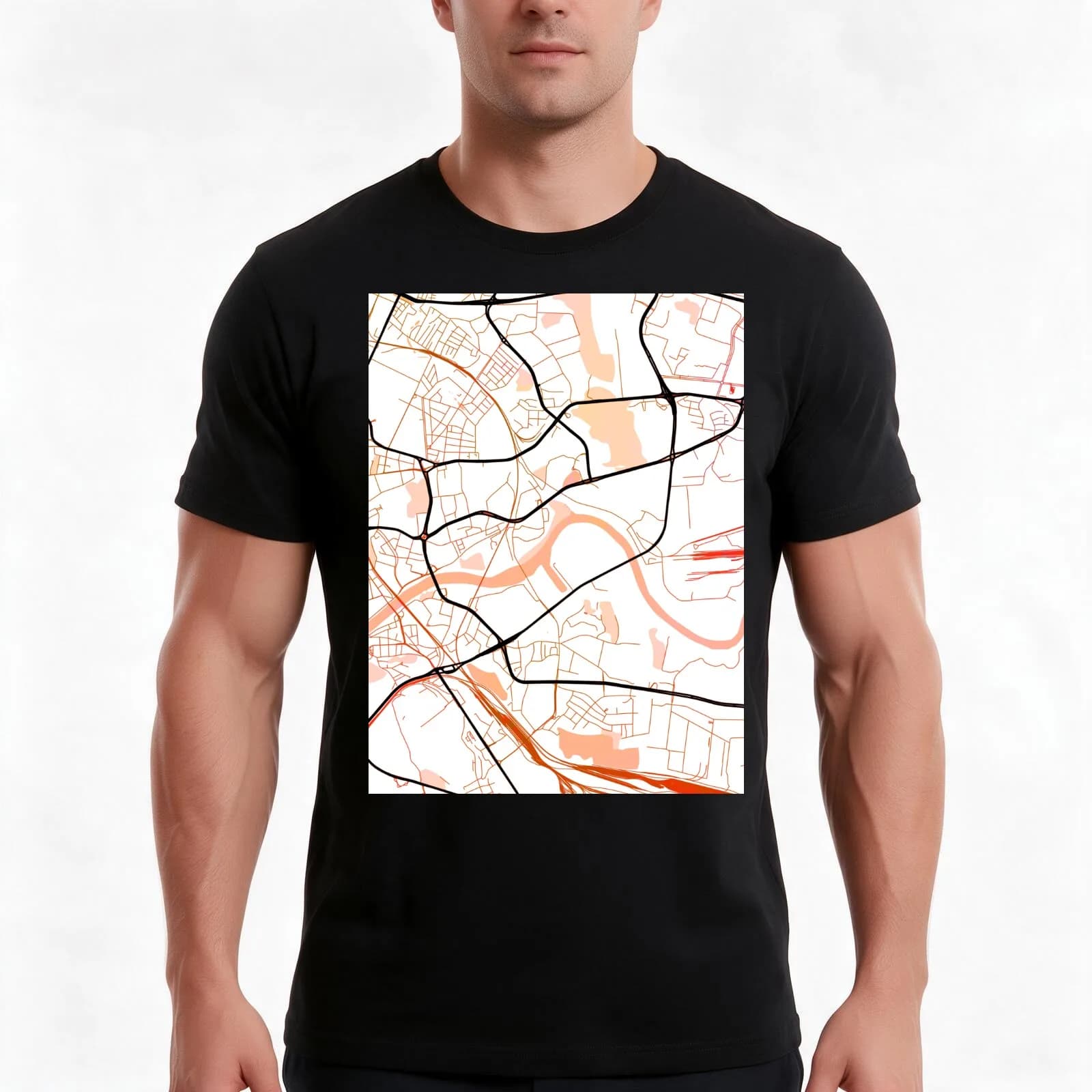 Krakow Poland Street Map Color T-Shirt, Summer Casual Cotton Tee, Oversized Streetwear Tops, Vintage Graphic Print, 100% Cotton