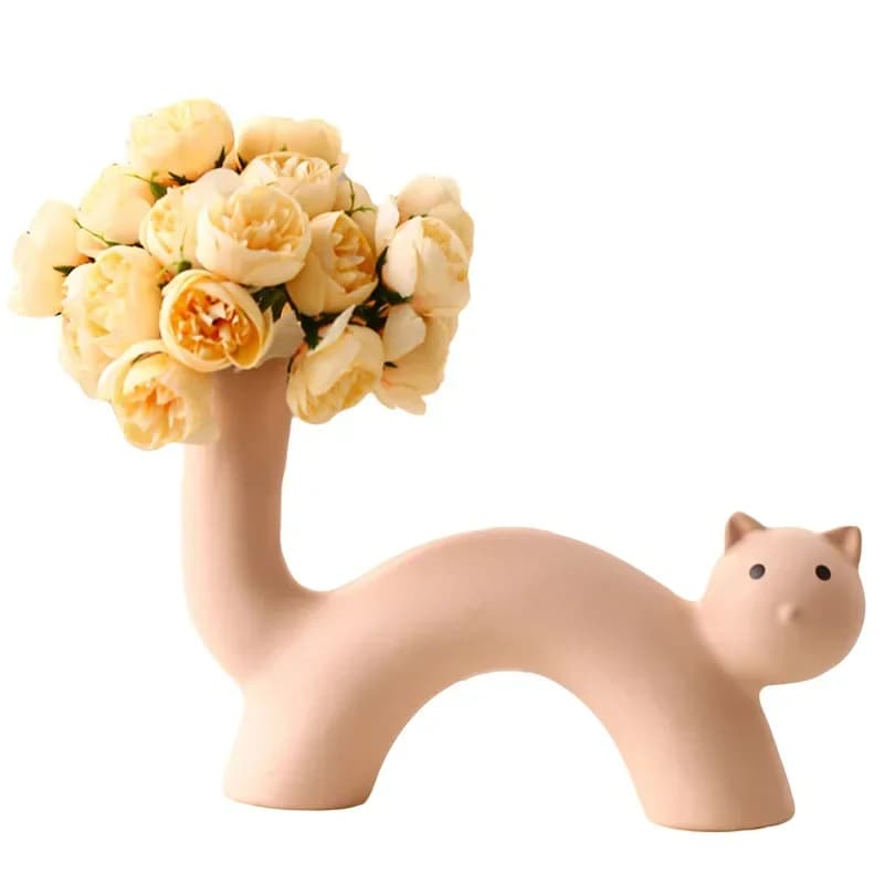 Cream wind art ceramic vase cute cat vase flower arrangement simulation flower device living room desktop ornament