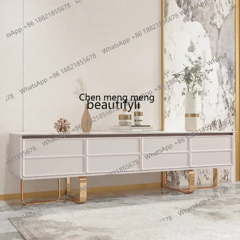 cn8350 LHY zq Modern Natural Marble TV Cabinet Italian White Living Room Floor Cabinet Small Apartment Low Cabinet