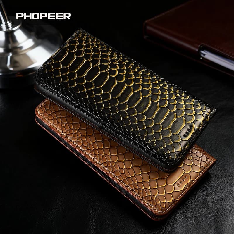 Genuine Leather Case For Samsung Galaxy A01 A01 Core A11 A21 A31 A41 A51 A51 5G A71 A71 5G Phone Case Python pattern
