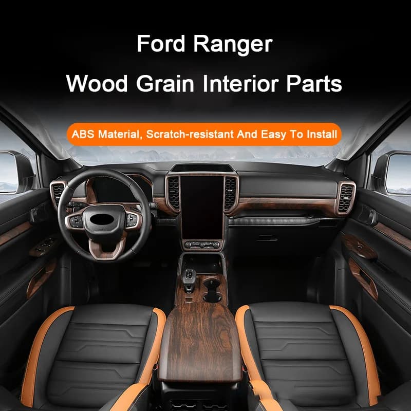Wood Grain Interior Overlay Covers For Ford Ranger Wildtrak T9 2023 2024 Instrument Trim Air outlet Center Gear Shift Panel Mask