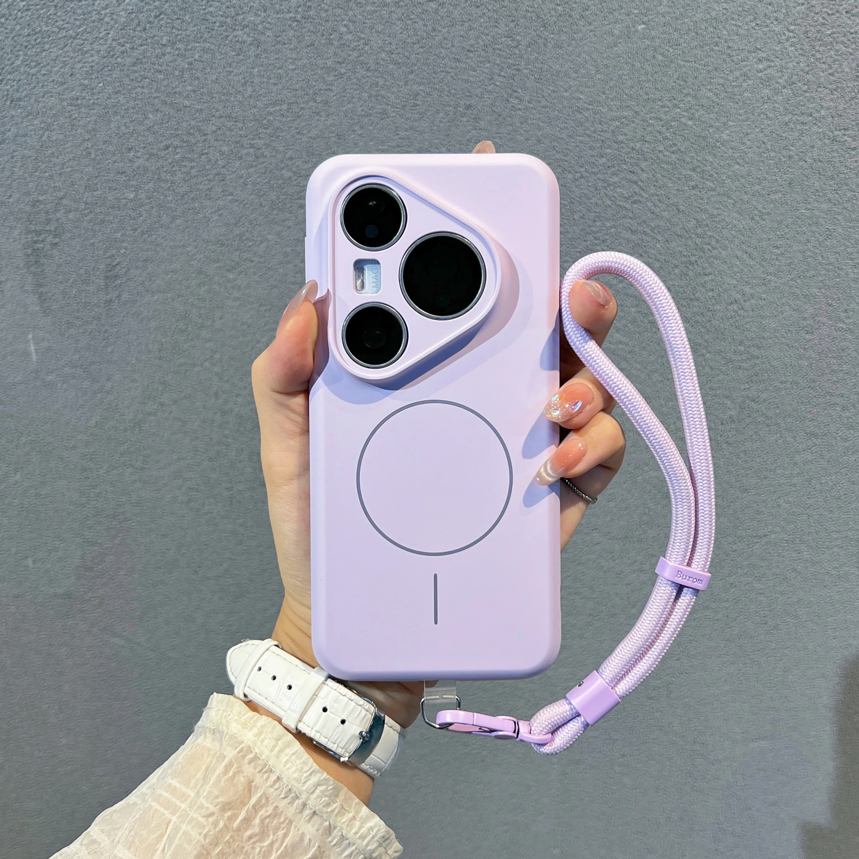 Lanyard Liquid Silicone Wireless Charging Magnetic Case For Huawei Pura 80 Pro 70 Pro 90 Pro Max, Fleece Camera Protection Cover