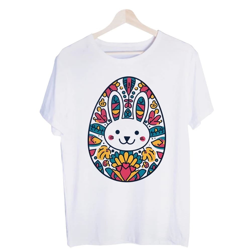 Men's Bunny in Decorative Egg Graphic Tee, Short Sleeve Crew Neck T-Shirt for Easter and Casual Spring Outfits