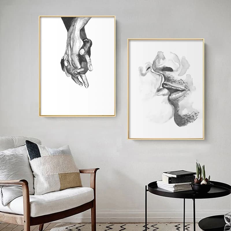 Modern Abstract Poster Couple Kissing Sketch Canvas Painting Black and White Print Wall Art Pictures for Living Room Home Decor