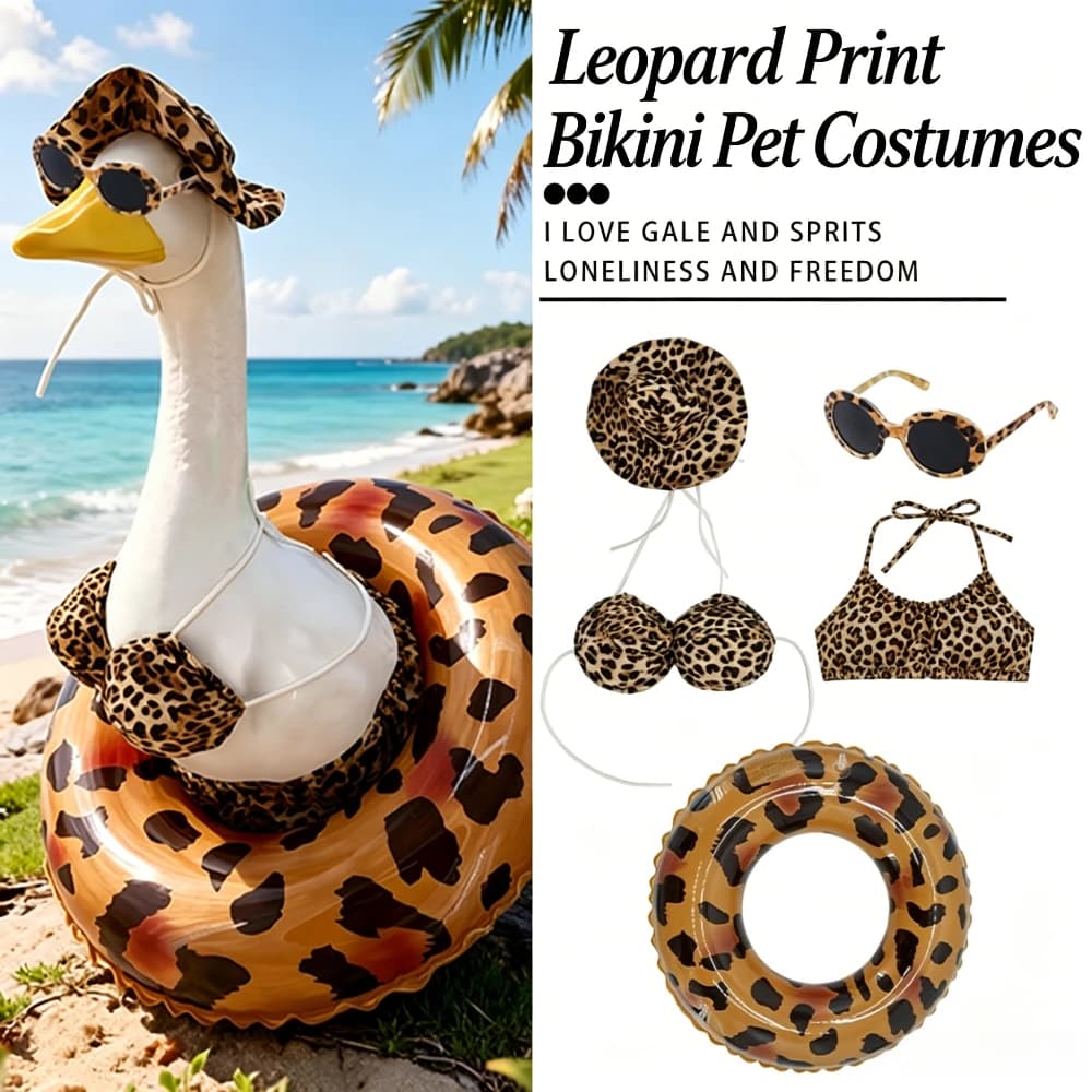 Leopard Print Goose Clothes Outfit Set Statue Goose Swimwear Costume Summer Decorative Goose Outfit Kits for Outdoor Pool