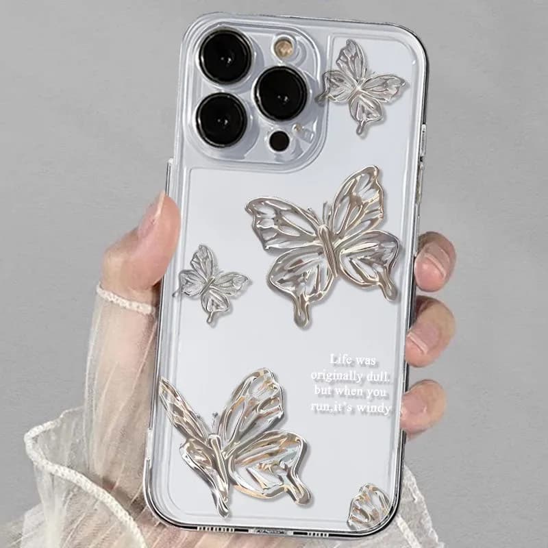 Ribbon Butterfly-Themed Pattern Clear Phone Case For iPhone 11 12 13 14 15 16 17 Pro Max XS X XR 7 8 Plus 16E Air Soft TPU Cover