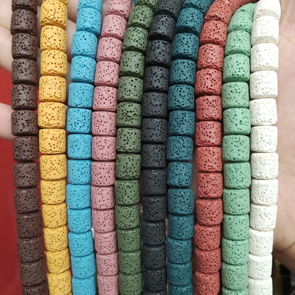 8x8mm Cylinder Beads Natural Stone Volcanic Lava Tube Spacer Loose Gem Bead for DIY Necklace Bracelet Jewelry Making Accessories
