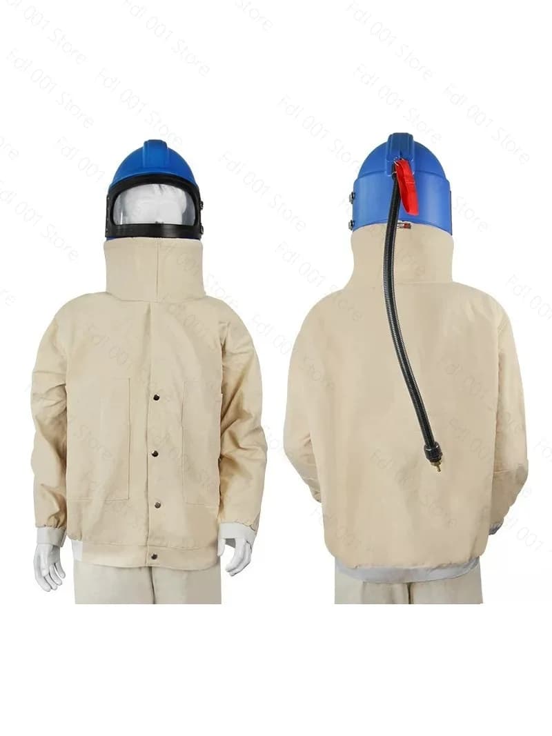 Helmet type sandblasting protective clothing Oxygen hood Double layer protective belt intake pipe Canvas sandblasting clothing