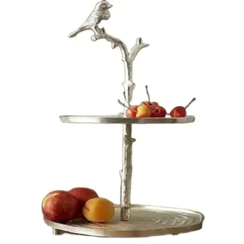 Stylish Double Family Hotel Restaurant Kitchenware Fruit Tray Decoration Silver Modern Design Metal Cake Rack