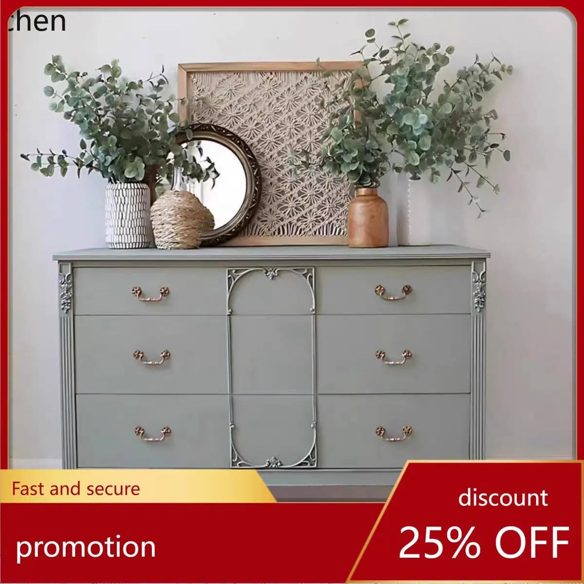 CZ Retro Chest of Drawers Solid Wood Entryway Cabinet Living Room Small Apartment Hallway Wall-Mounted Storage Cabinet