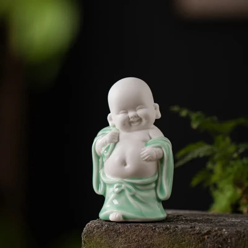 FX-18 Ceramic Lucky Happy Maitreya Buddha Small Ornament Office Tabletop Bogu Frame Laughing Buddha Decoration Arrangement
