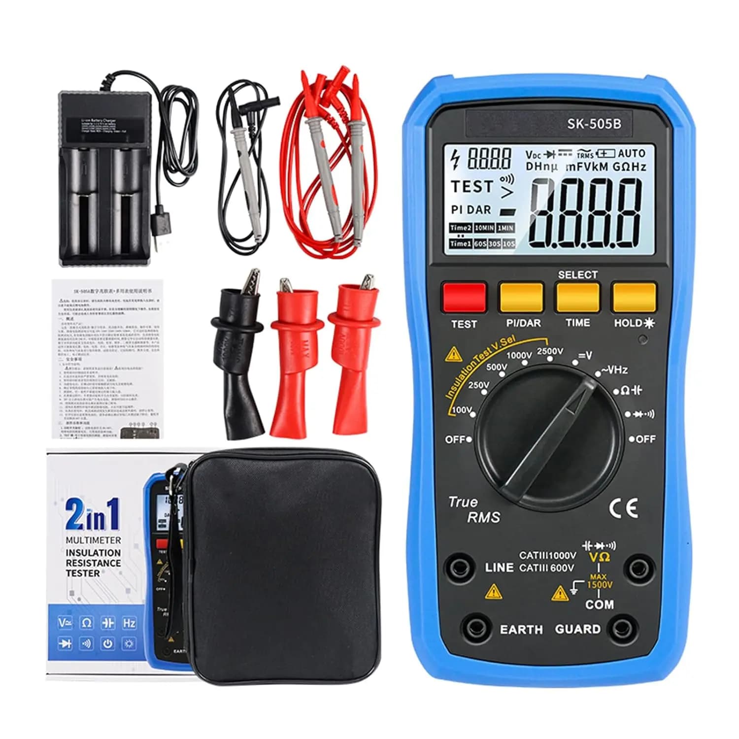 SK-505B Digital Insulation Multimeter AC/DC Voltage Resistance Capacitance Frequency Electrician LCD Diode Continuity Test