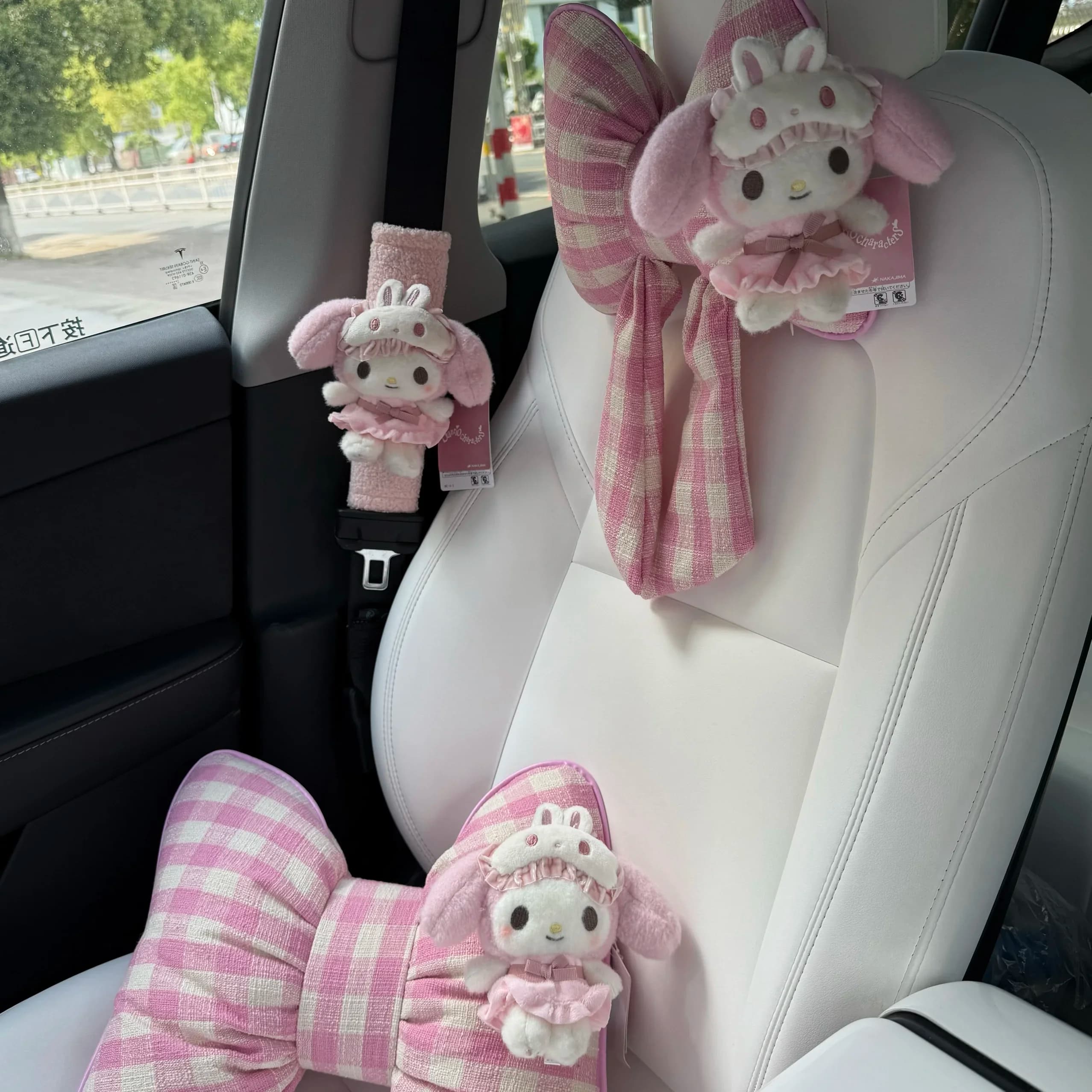 Eye Mask Pink Melody Car Headrest Neck Protection Pillow Bow Tie Car Seat Belt Shoulder Protector Universal Seat Pillow