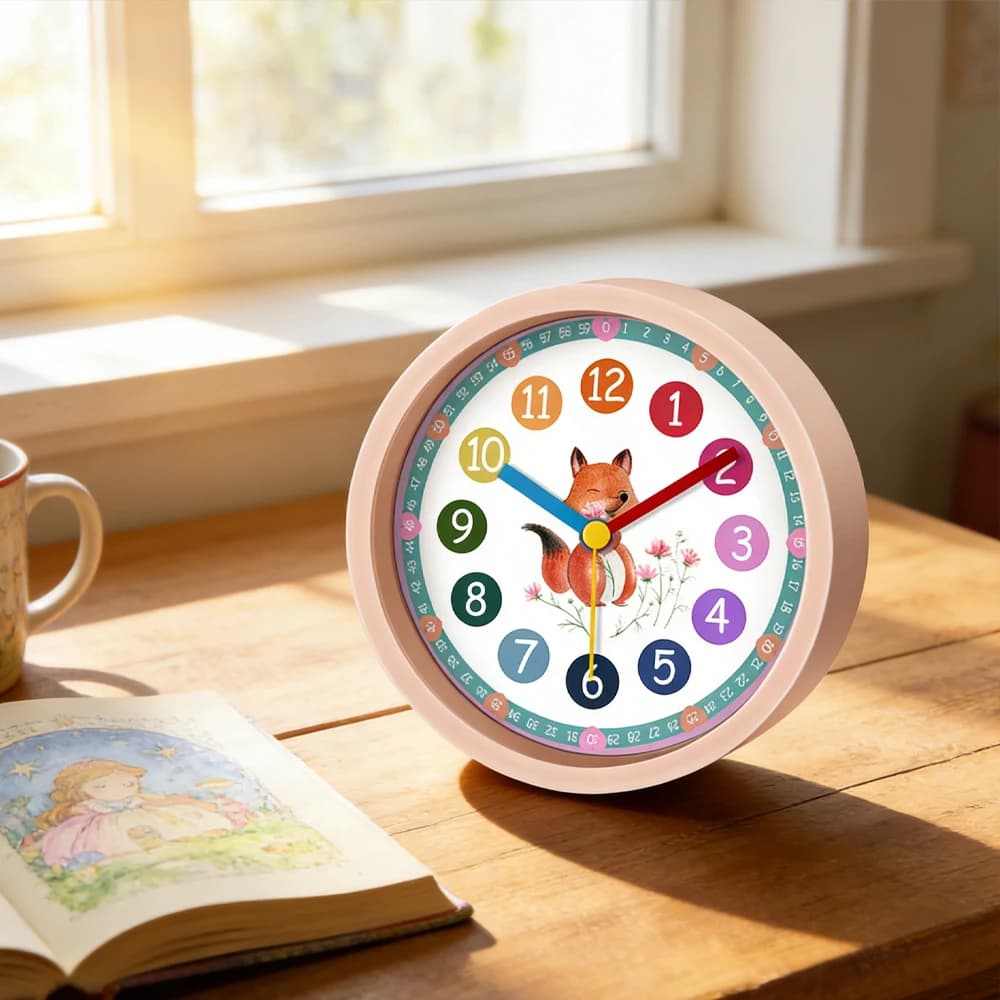 Round Cartoon Alarm Clock Plastic Qute Animal Design Colorful Numerals Wake-up Children Clock for Bedrooms Dorms Desktops Clock
