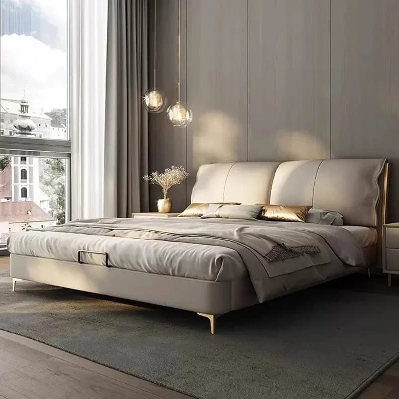 Kawaii Soft Frame Double Bed High End Wood White Safe Luxury Queen Beds Modern Upholstered Leather Lozko Sypialniane Furniture