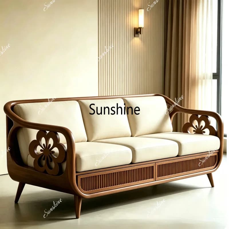 Solid wood new Chinese-style home sofa simple living room furniture modern Song-style aesthetics