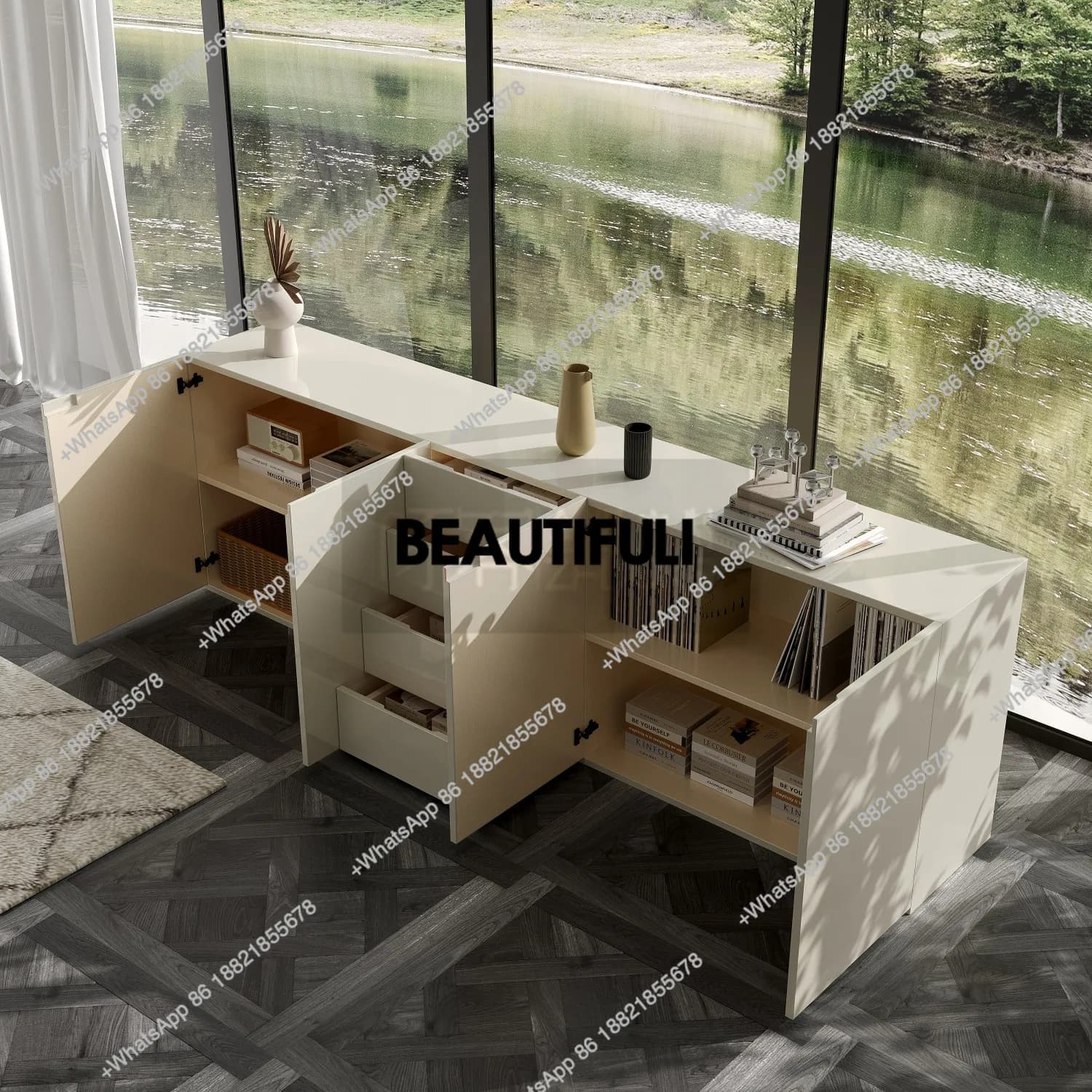 Minimalist living room, paint, dining side cabinet, solid wood entrance, sofa by cabinet, chest cabinet, storage storage cabinet