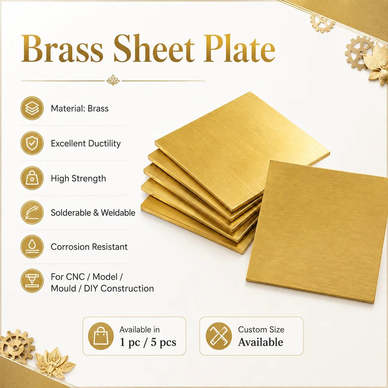 1/5pc Brass Sheet Thickness 0.1-8mm Brass Plate Brass Metal for Engraving,Jewelry Making, DIY,Crafting,Electrical&Industrial Use