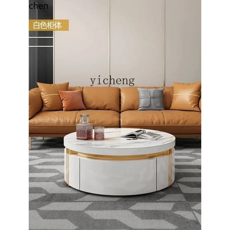 GU-19 Round Stone Plate Coffee Table Marble Nordic Modern Storage Round TV Cabinet Unit