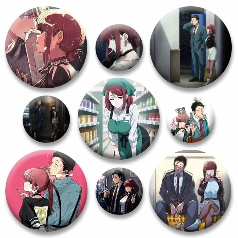 Anime ‌Smoking Behind The Supermarket with You‌ Badge Sasaki Yamada Cosplay Brooch on Backpack Hat Jewelry Pins Ornaments Gifts