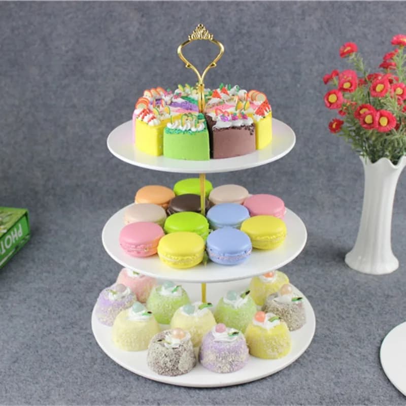Simple ceramic tableware dim sum round tray, multi-layer fruit plate cake rack dessert table display
