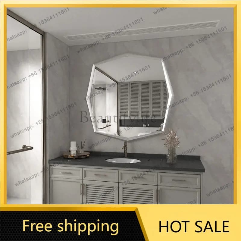 Zj. Light luxury bedroom hallway luminous washstand oval designer bathroom mirror