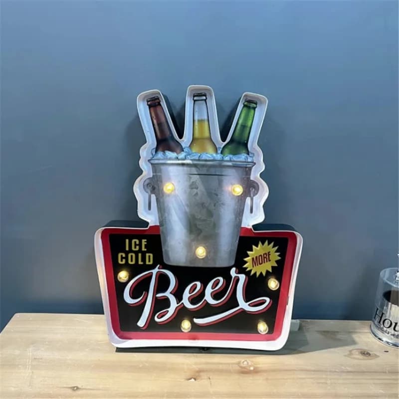 Vintage decoation Beer Bar LED Neon Signs Wall Decorative Painting Plaques For Pub Bar Restaurant Advertising Plate Metal Signs
