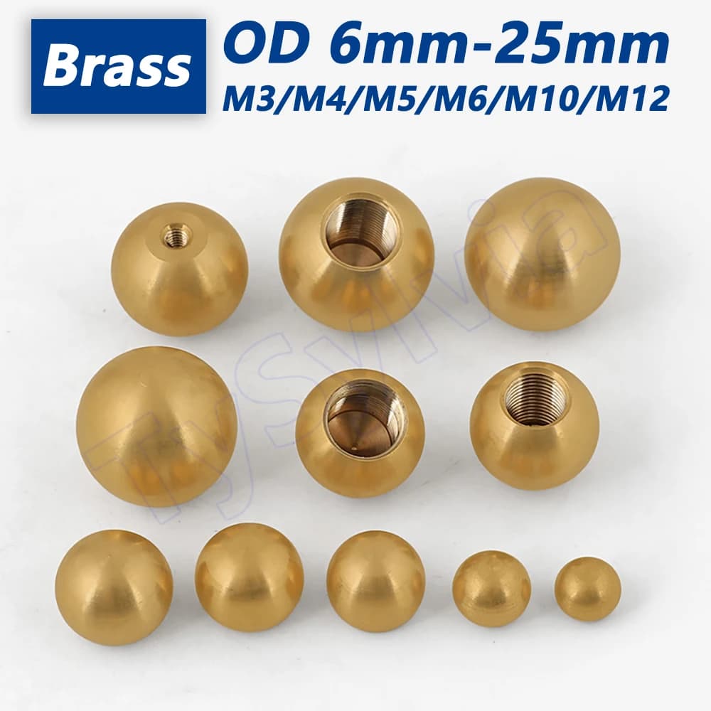 OD 6mm-25mm Brass Thread Balls - M3-M12 Internal Thread Spherical Nut, Solid Half-Hole/Blind Hole Pure Copper Thread Ball