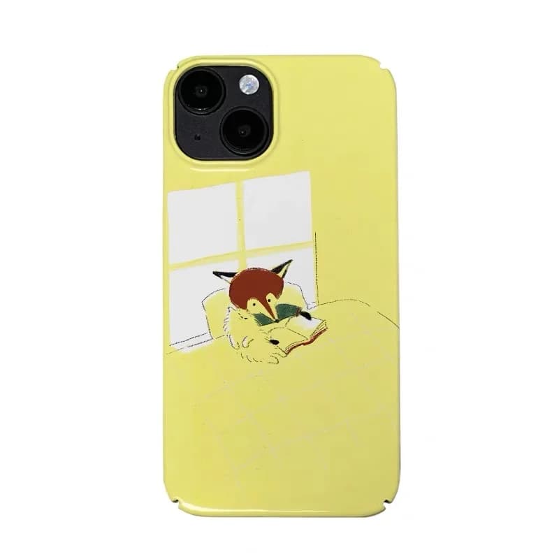 Yellow Cartoon Fox Reading Phone Case for IPHONE 17 Air 16E 15 PROMAX 14 Plus 13 12 MINI 11 PRO 16Plus XR XS Acrylic Phone Cover