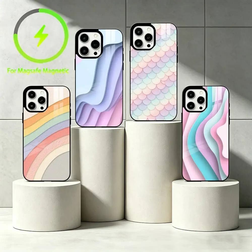 Art macaroon Phone Case For iPhone 17 16 15 14 13 12 Pro Max Plus for Mirror Wireless Magnetic Cover