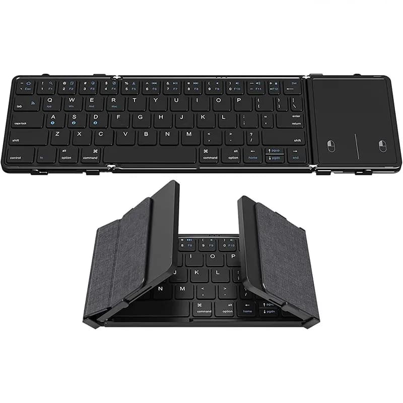 Wireless Foldable Keyboard with Touchpad Portable Rechargeable Triple Fold Slim Wireless Keyboard Supports 3 Devices