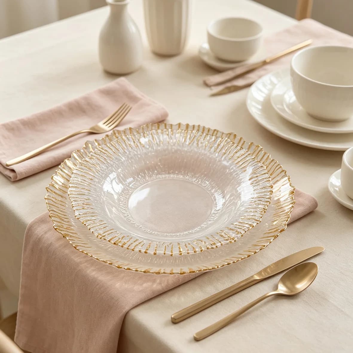 HYS Phnom Penh Glass Plate Creative Dish Plate Dessert Plate Glass Fruit Household Tableware Set