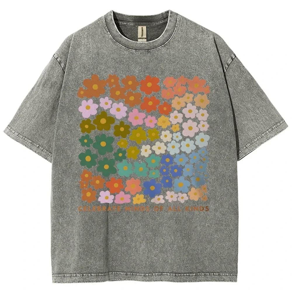 Colorful Printed T-shirt for Women Vintage Washed Blouse Clothing Men's Casual Short Sleeved O Neck Tee Shirt 2025 Stree Tops