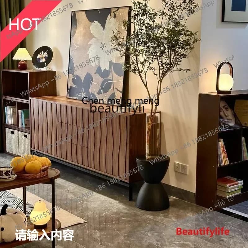 cn8350 ss Log dining room side cabinet pine ash wood simple tea, living room bedroom storage TV cabinet wabi sandy wind solid wo