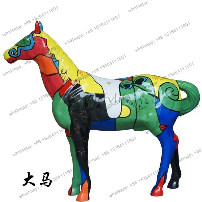 Fiberglass Resin Painted Horse Sculpture Hotel Restaurant Art Decoration Horse Floor Ornaments