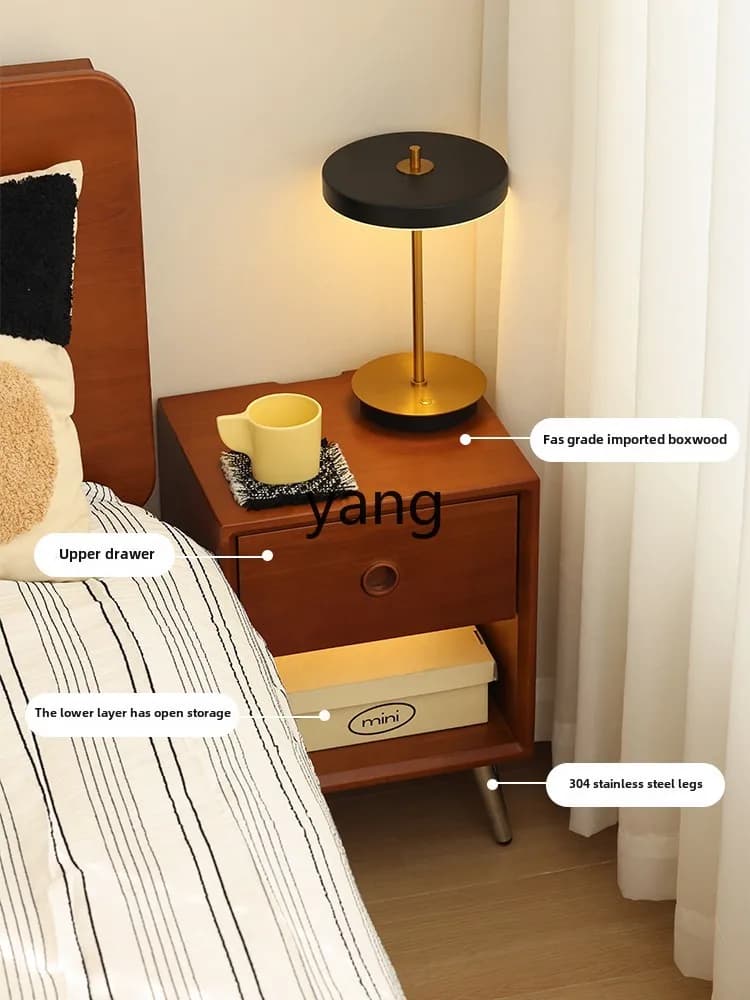 YJQQ  retro solid wood bedside table, bedroom simple bedside storage, small cabinet, ultra-narrow locker