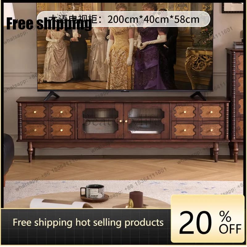 LD antique solid wood TV cabinet household floor storage locker