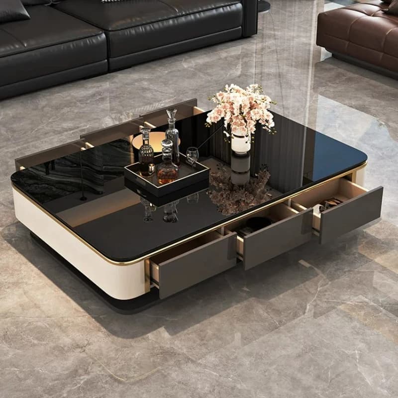 CX light luxury high-end solid wood, rectangular household tempered glass living room household coffee table