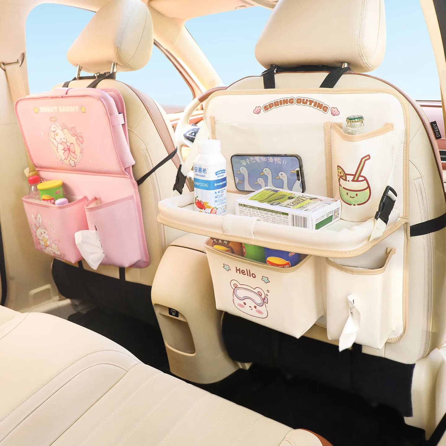Car Seat Back Storage Bag Multi-functional Small Table Car Rear Anti-kick Pad Storage Hanging Bag Cartoon Large Capacity Storage