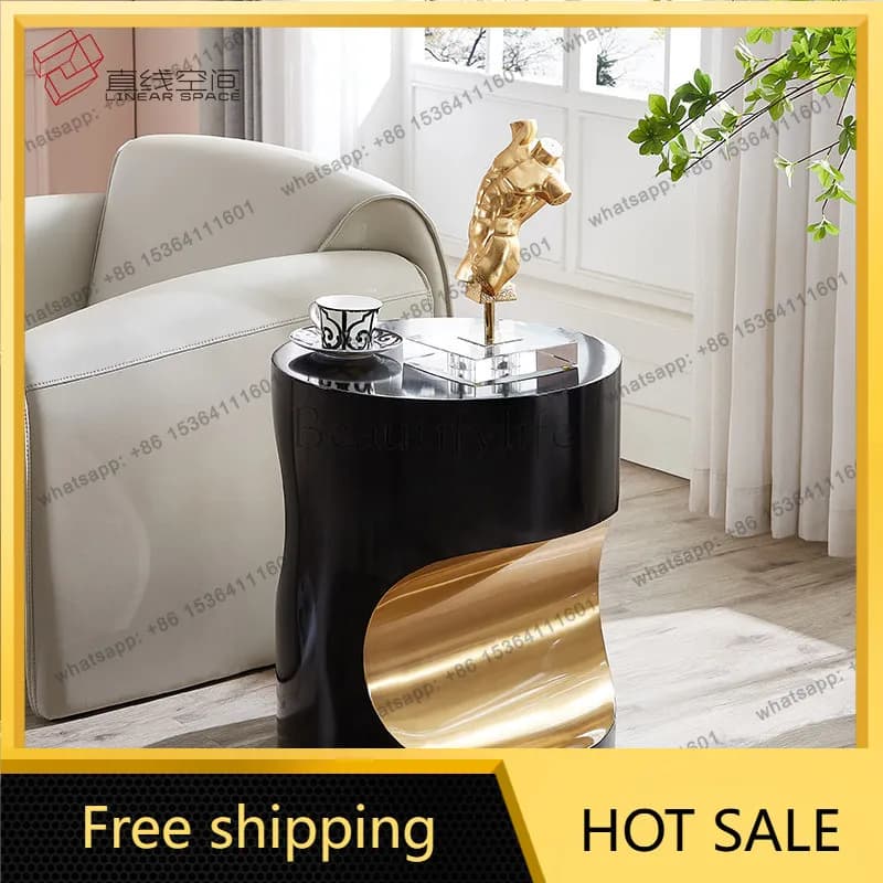 LS light luxury Nordic stainless steel edge table home living room designer creative mobile personalized small coffee table