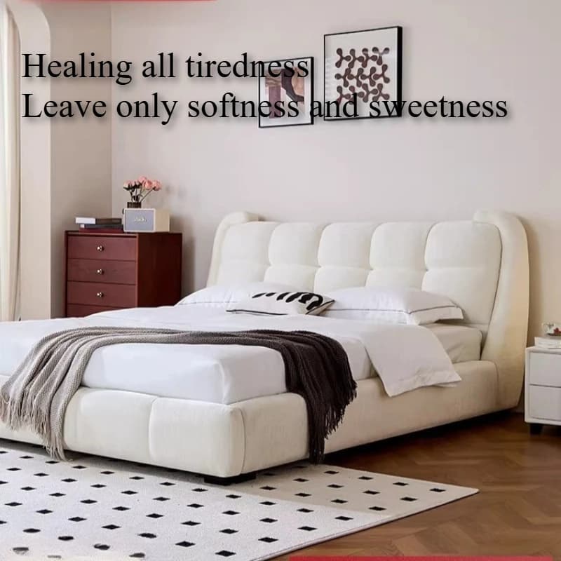 Chenille Fabric Double Bed Soft Backrest Headboard Bed 2 People Luxury Modern King Size Hotel Bedroom Sets Full Set Furniture