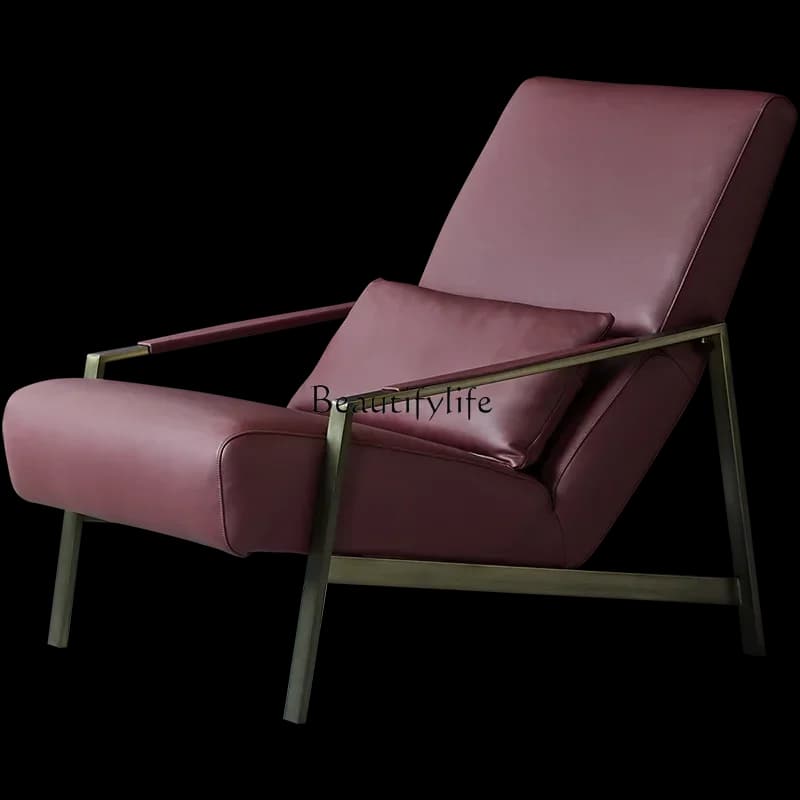 FGItalian minimalist leather sofa chair, modern minimalist living room leisure single chair